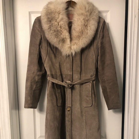 Vintage Jackets & Blazers - Vintage 70s Suede Coat with Fur Trim